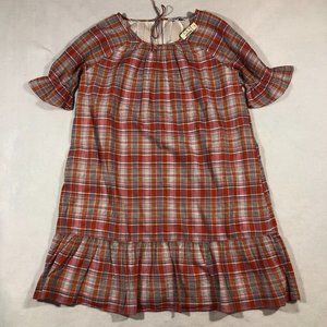 NEW Madewell Womens XXS Plaid Ruffle-Sleeve Popover Mini Dress A0279 NWT $110